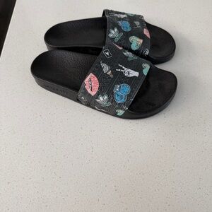 adidas Kids Black Sandals with Fun Patterns